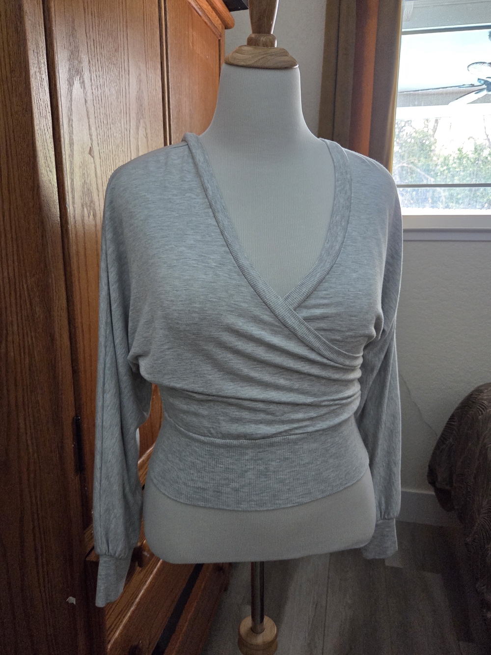Express Light Gray Wrap-Front Long Sleeve Tunic